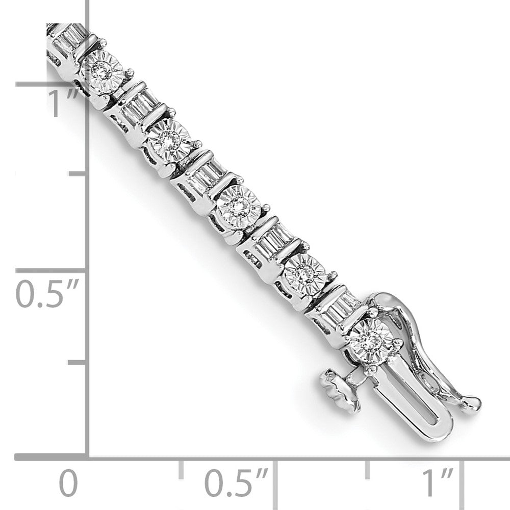 14k White Gold Complete 1 carat Round and Baguette Diamond 7 inch Tennis Bracelet - View 3