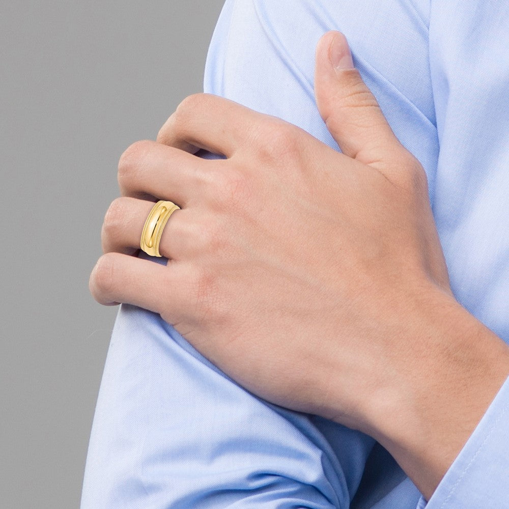 14k Yellow Gold 8mm Double Milgrain Comfort Fit Wedding Band Size 10.5 - View 5