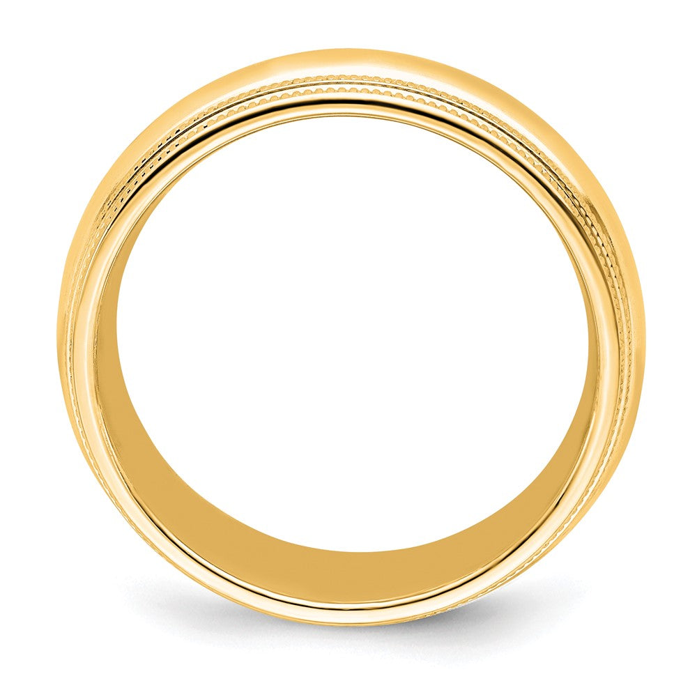 14k Yellow Gold 8mm Double Milgrain Comfort Fit Wedding Band Size 10.5 - View 2