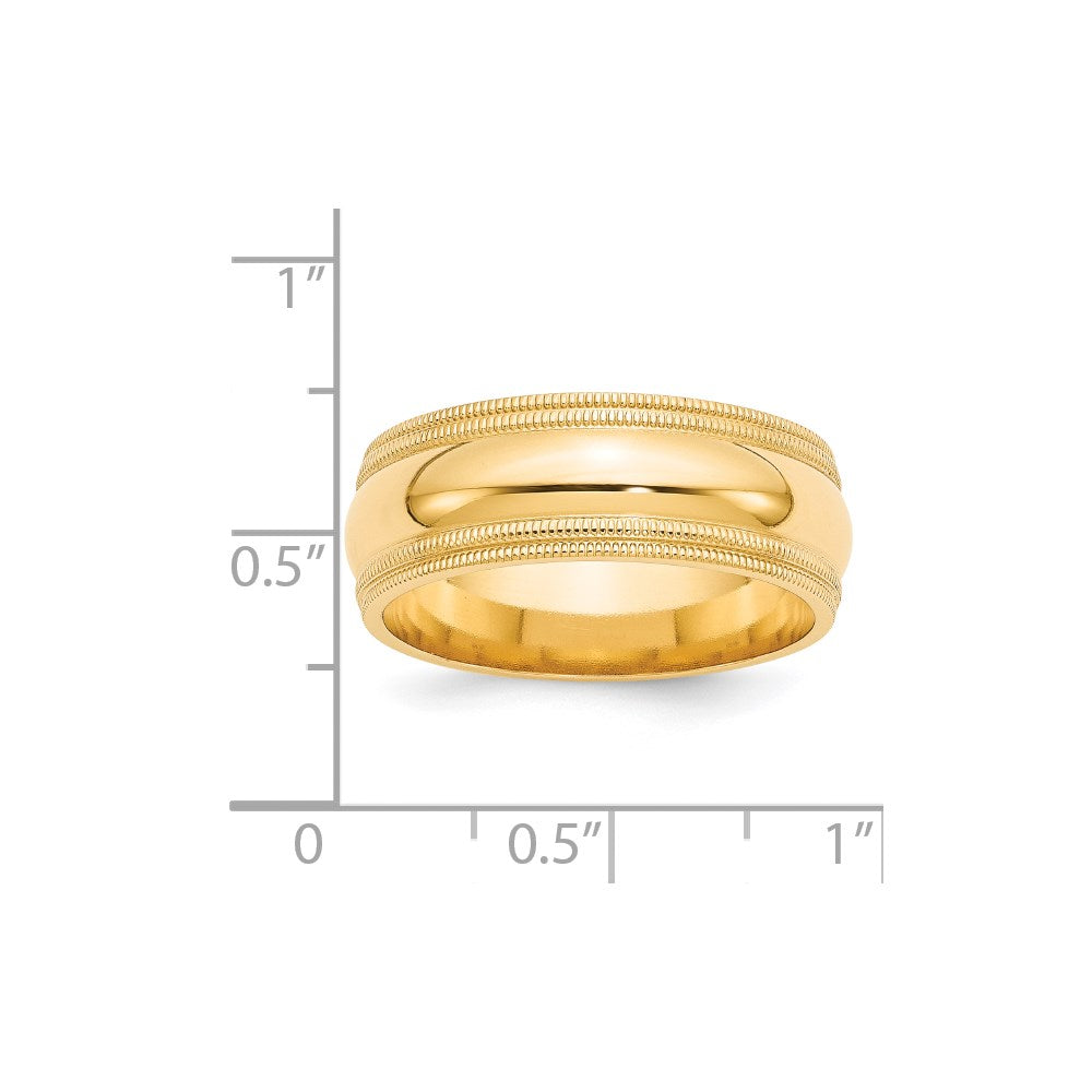 14k Yellow Gold 8mm Double Milgrain Comfort Fit Wedding Band Size 12 - View 4