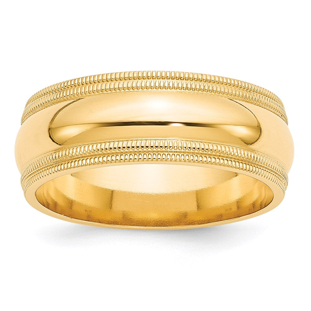 14k Yellow Gold 8mm Double Milgrain Comfort Fit Wedding Band Size 10.5 - View 1