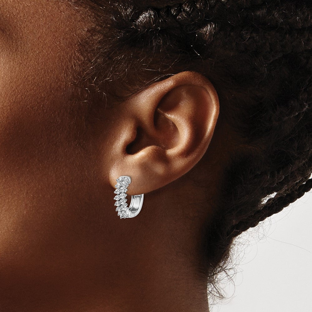 14k White Gold Diamond Hinged Hoop Earrings - View 3