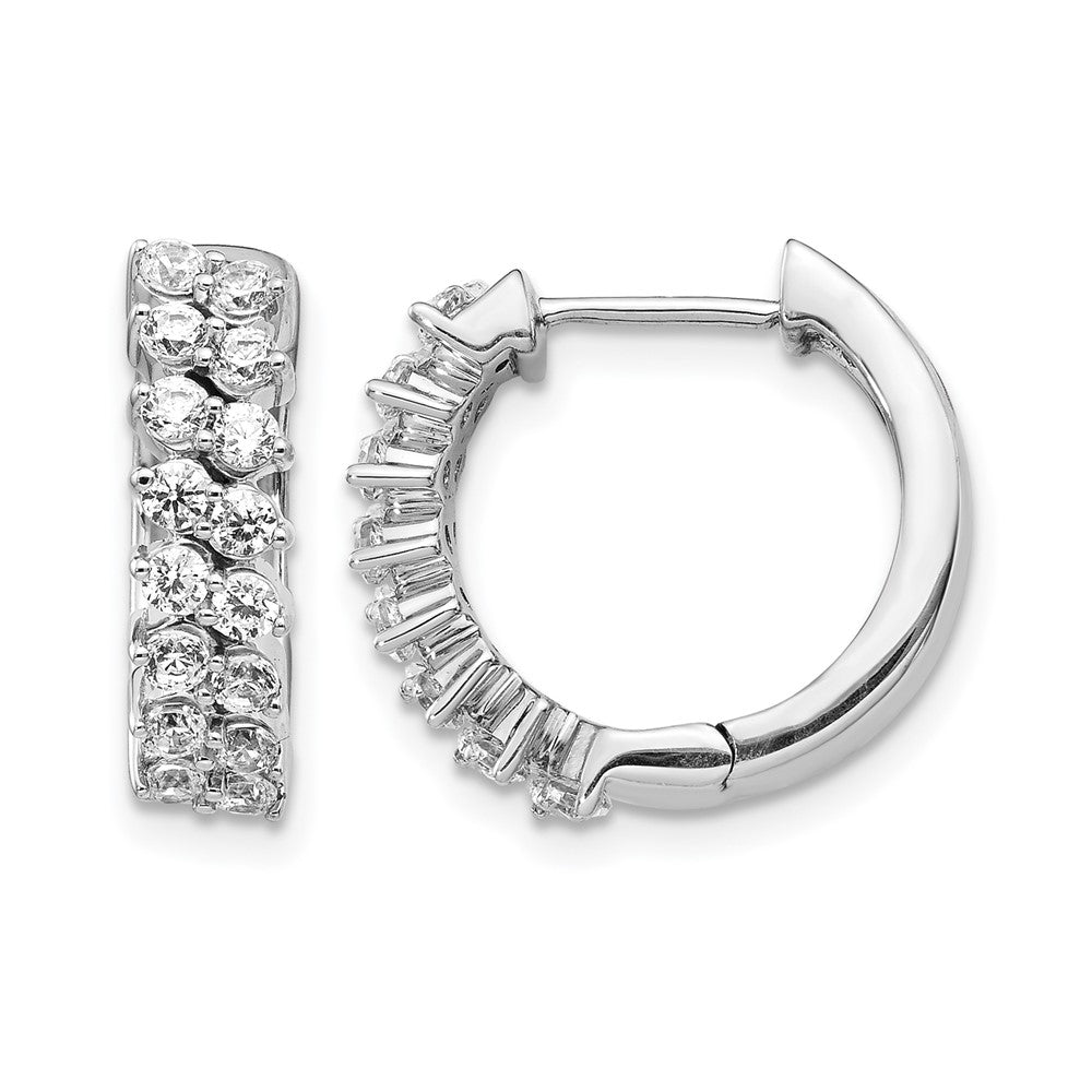 14k White Gold Diamond Hinged Hoop Earrings - View 1