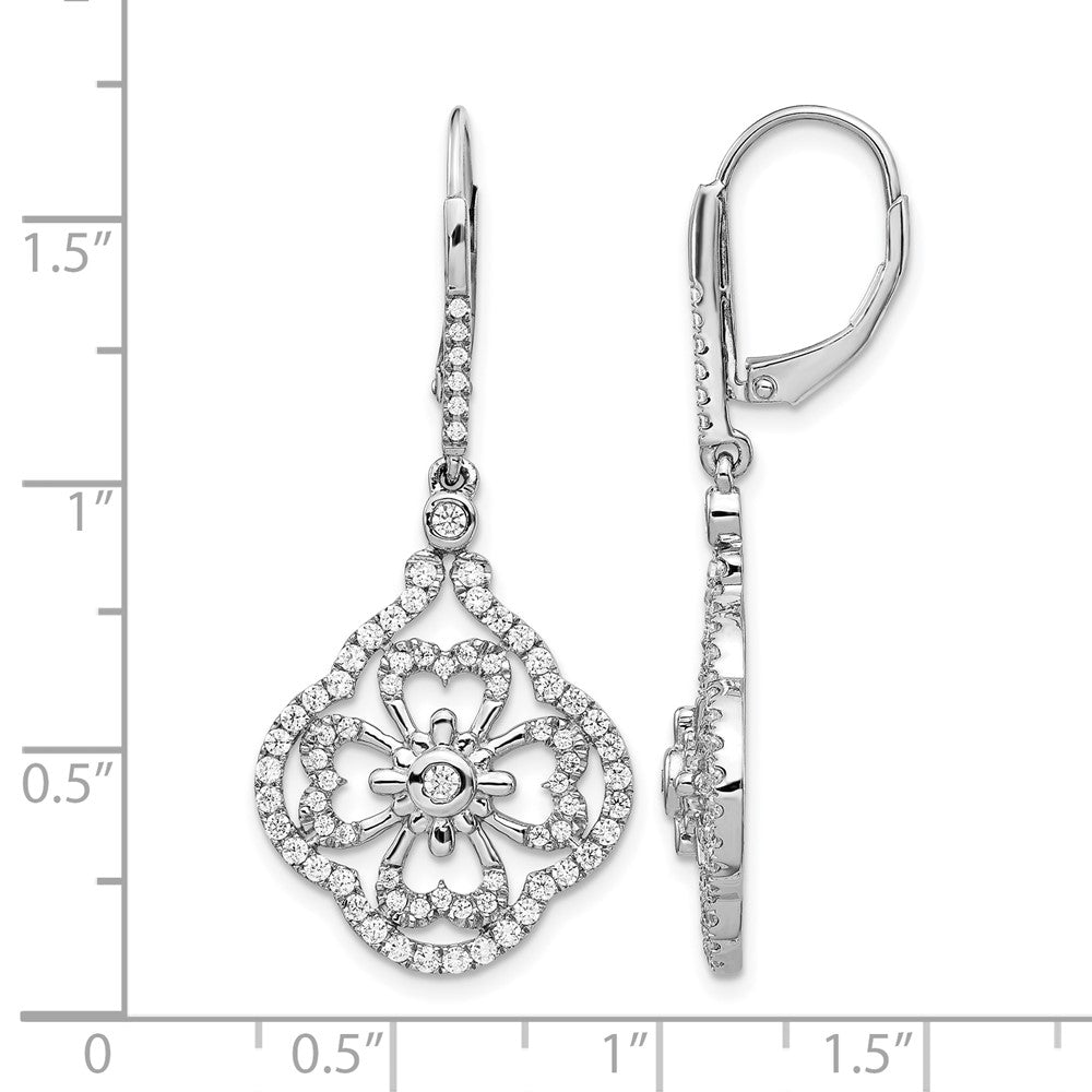 14k White Gold 1 carat Diamond Fancy Dangle Leverback Earrings - View 2