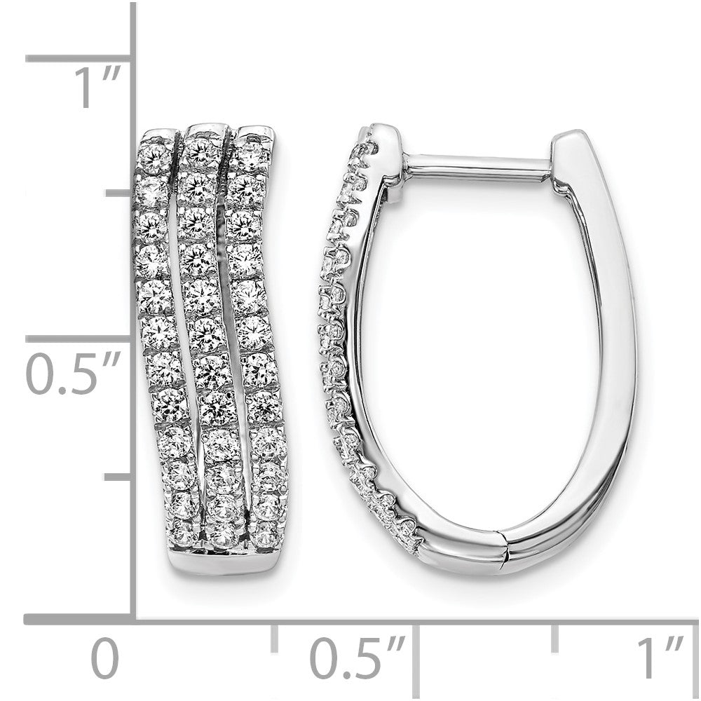14k White Gold 3-row Diamond Hinged Hoop Earrings - View 4