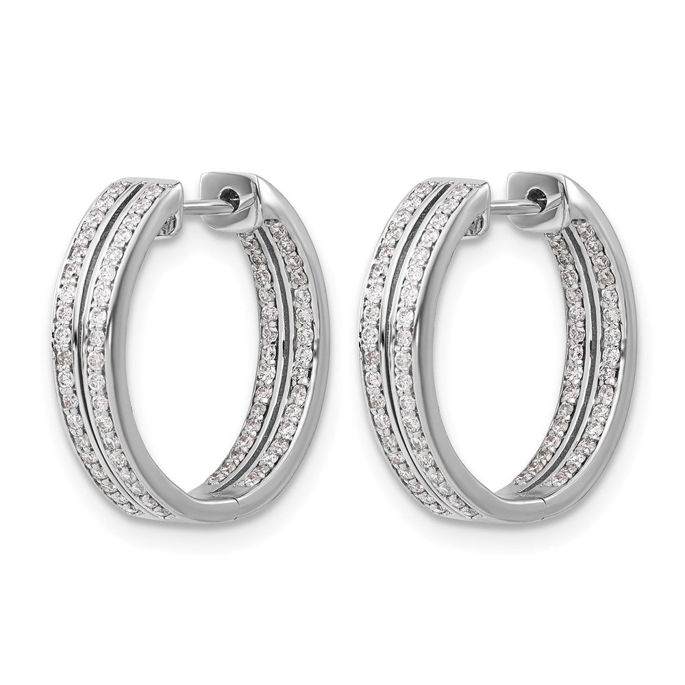 14k White Gold Diamond In/Out Hinged Hoop Earrings - View 2