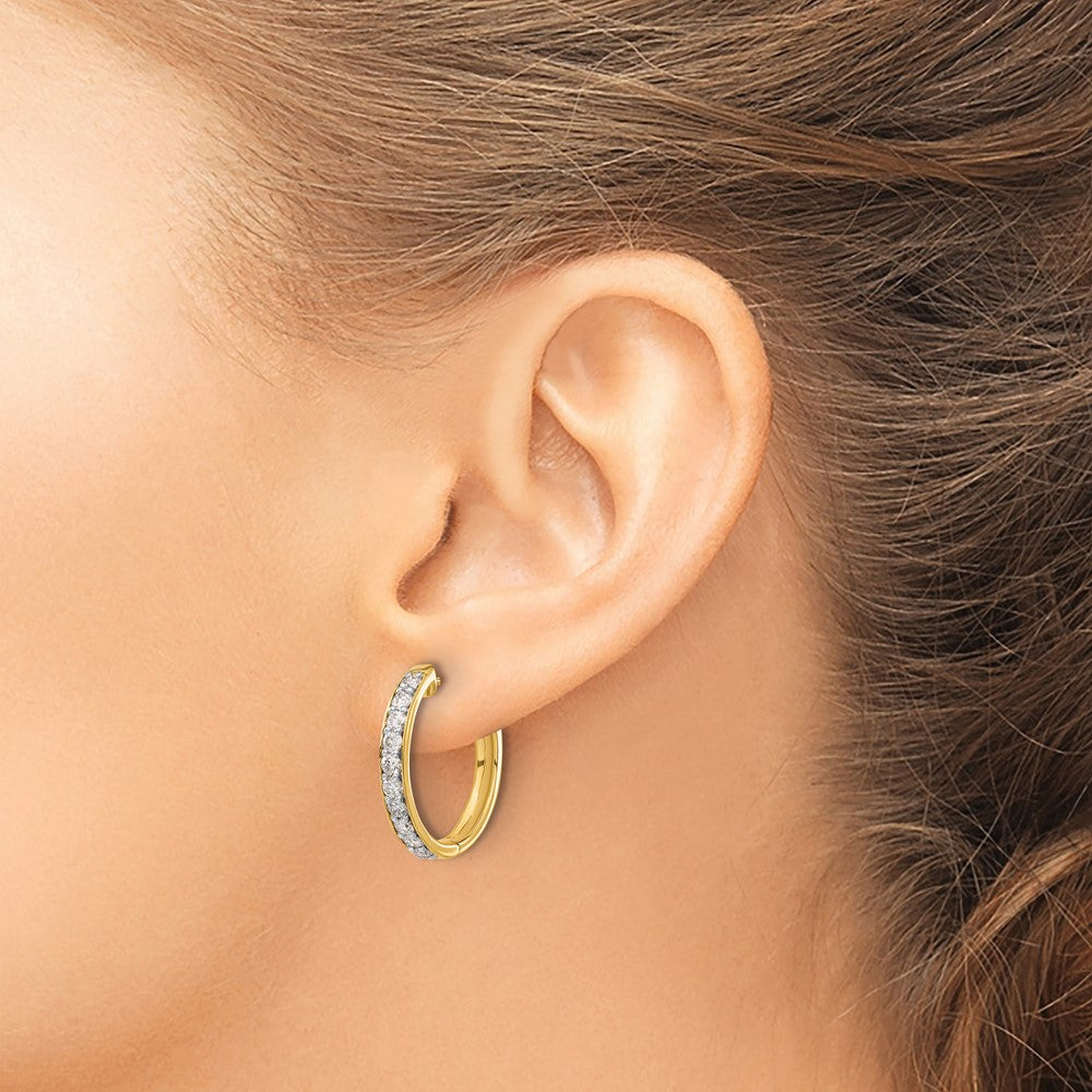 14k Diamond Hinged Hoop Earrings - View 3