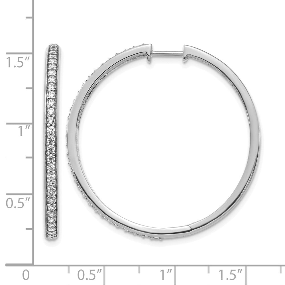 14k White Gold Diamond Hinged Round Hoop Earrings - Image 4