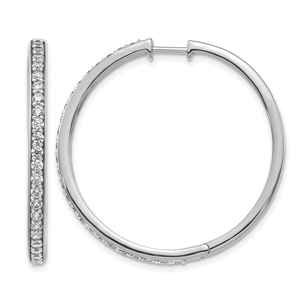 14k White Gold Diamond Hinged Hoop Earrings - View 1