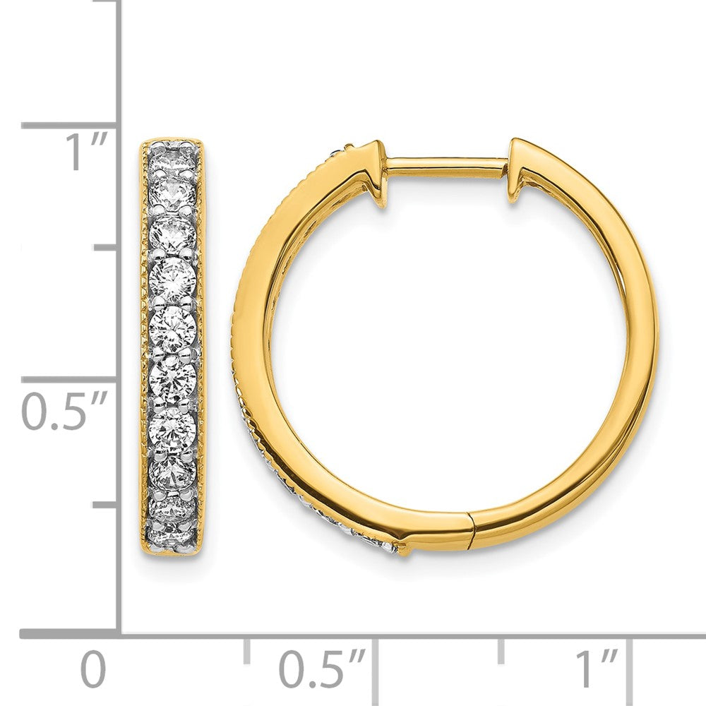 14k Yellow Gold Diamond-Accented Milgrain Hoop Earrings - Image 4
