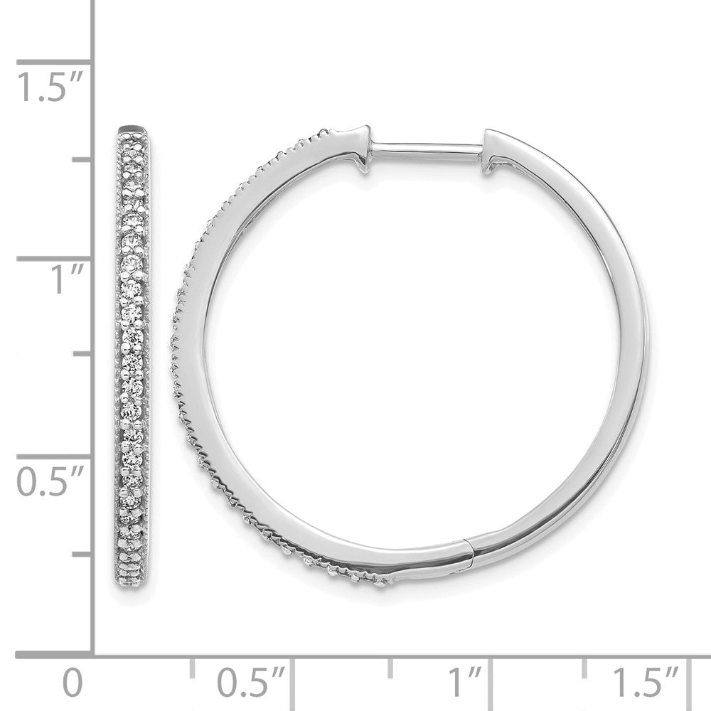 14k White Gold 1/2 carat Diamond Milgrain Hinged Hoop Earrings