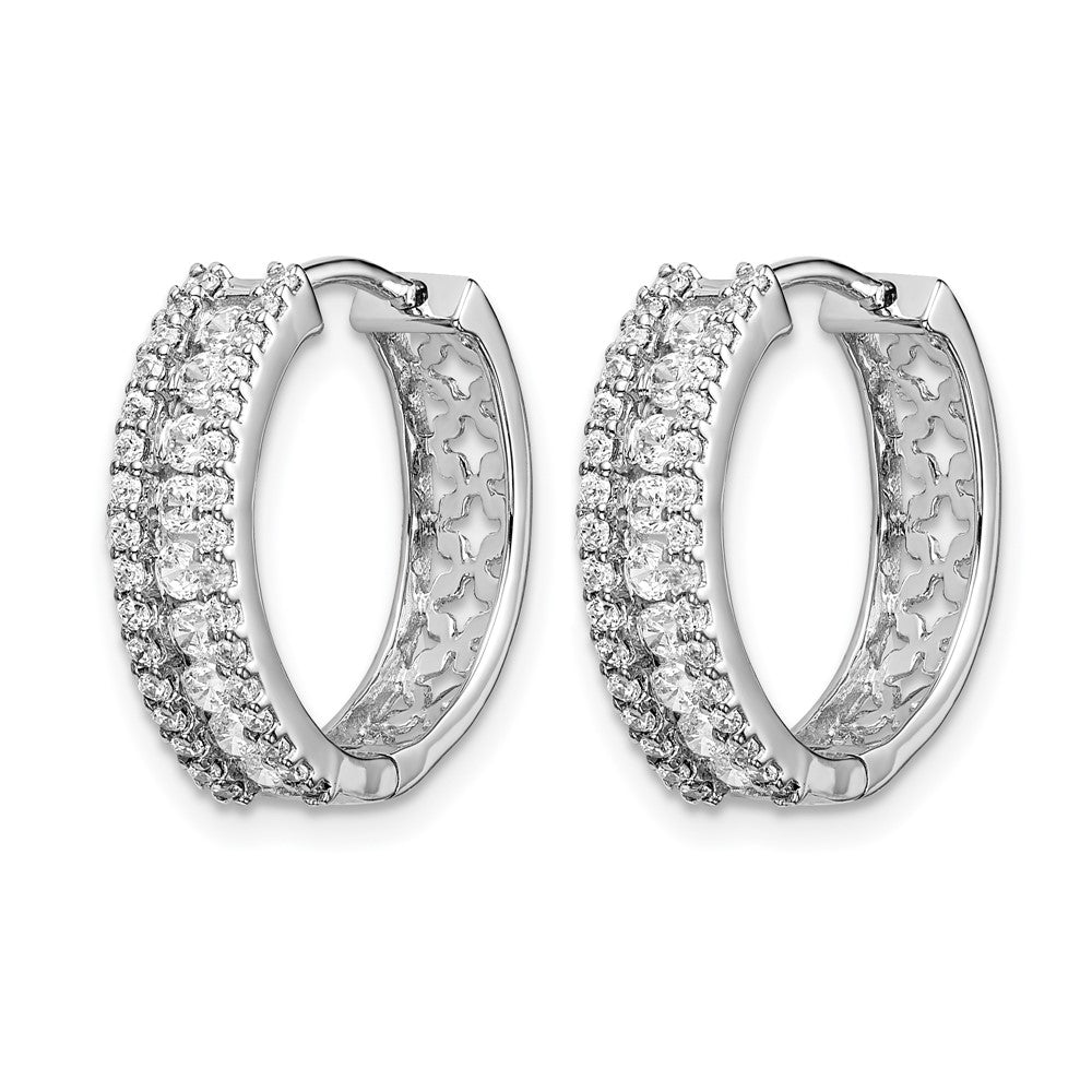 14k White Gold Diamond Hinged Hoop Earrings - View 2