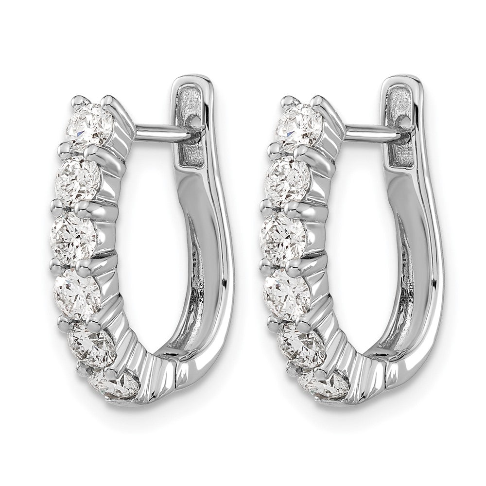 14k White Gold Diamond Hinged Hoop Earrings - View 2