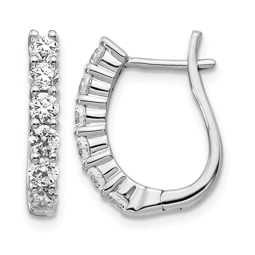14k White Gold Diamond Hinged Hoop Earrings - View 1