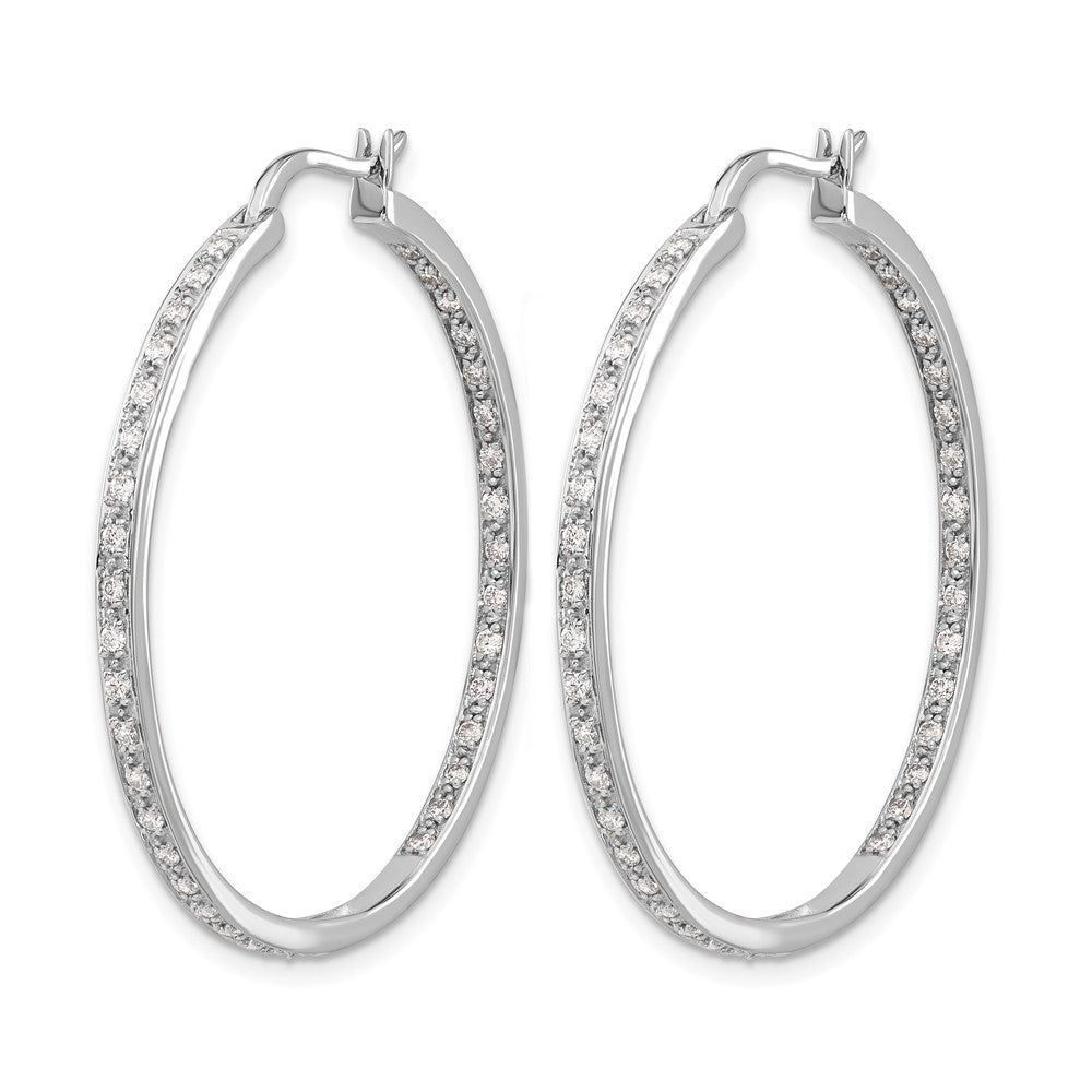 14k White Gold Diamond In/Out Hoop Earrings - View 2