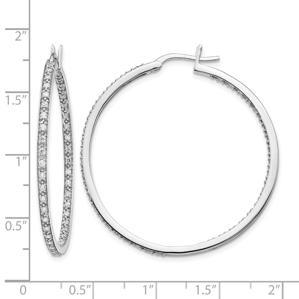 14k White Gold Diamond In/Out Hoop Earrings - View 4