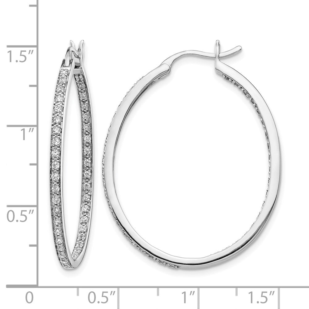 14k White Gold Diamond In/Out Hoop Earrings - View 4