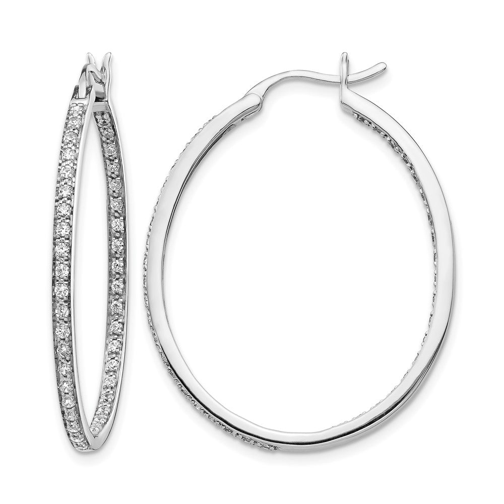 14k White Gold Diamond In/Out Hoop Earrings - View 1