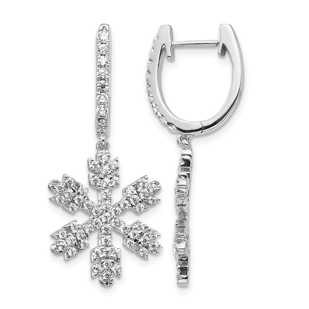 14k White Gold Diamond Snowflake Earrings - View 1