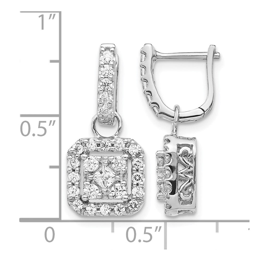 14k White Gold Diamond Cluster Dangle Earrings - Image 4