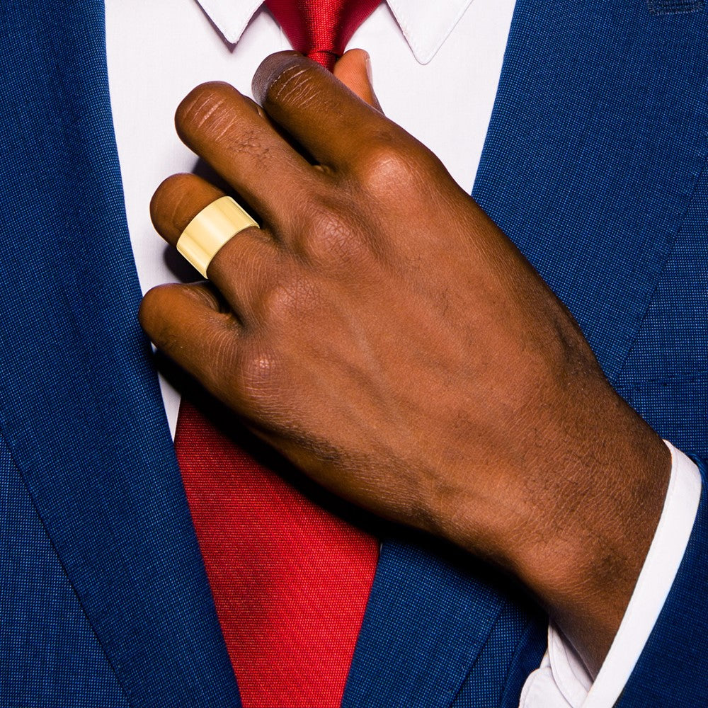 14k Yellow Gold 12mm Lightweight Flat Wedding Band Size 7 - View 4