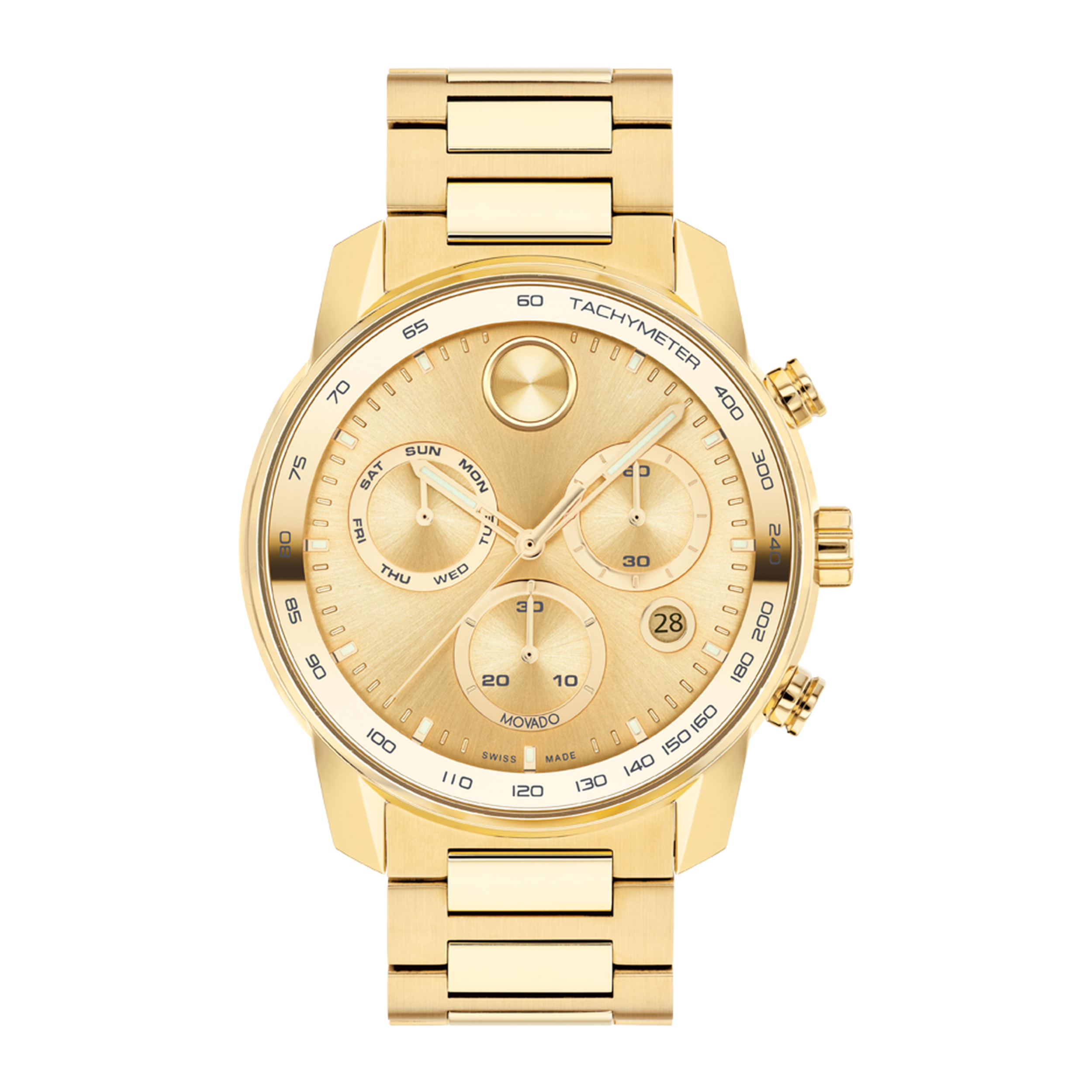 Movado Bold Verso 44mm Gold Dial Stainless Steel Chronograph Watch
