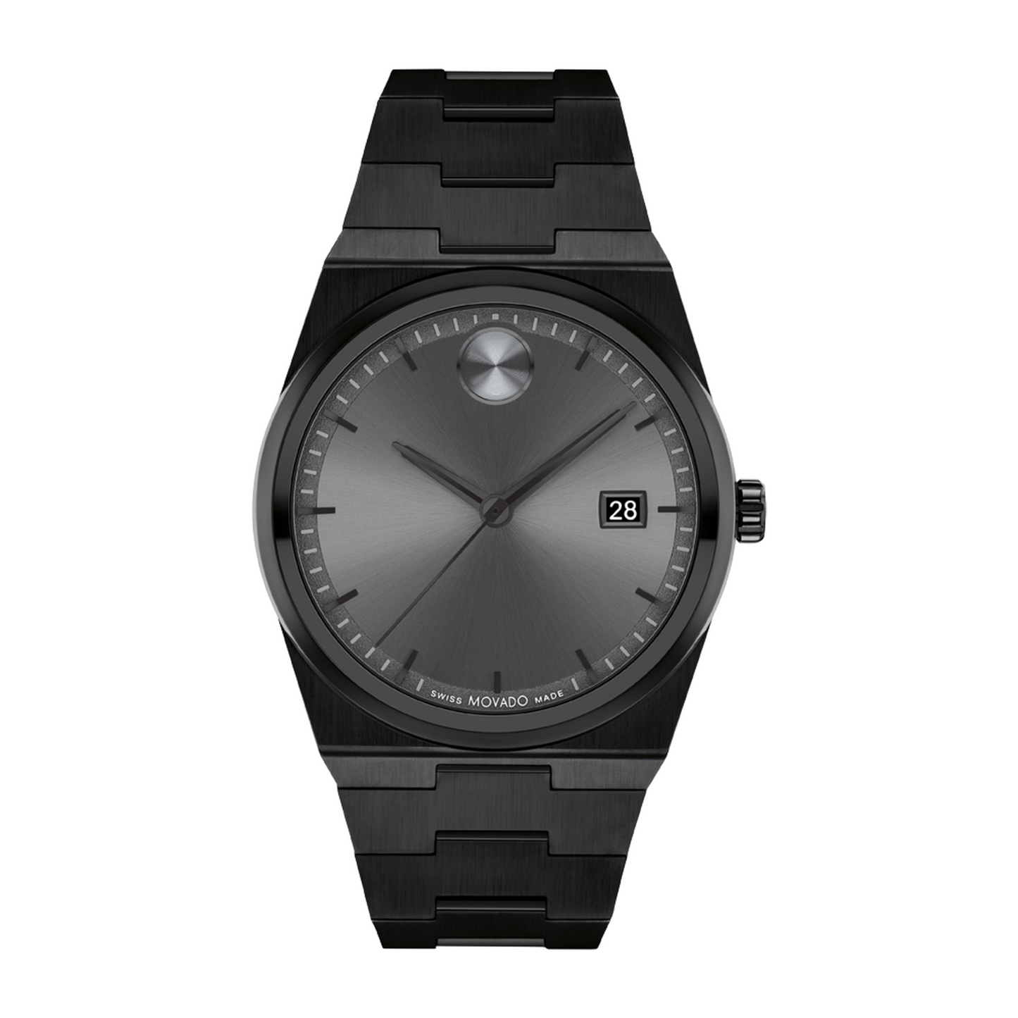 Movado Bold Quest Black Stainless Steel Bracelet Grey Dial Watch 40mm