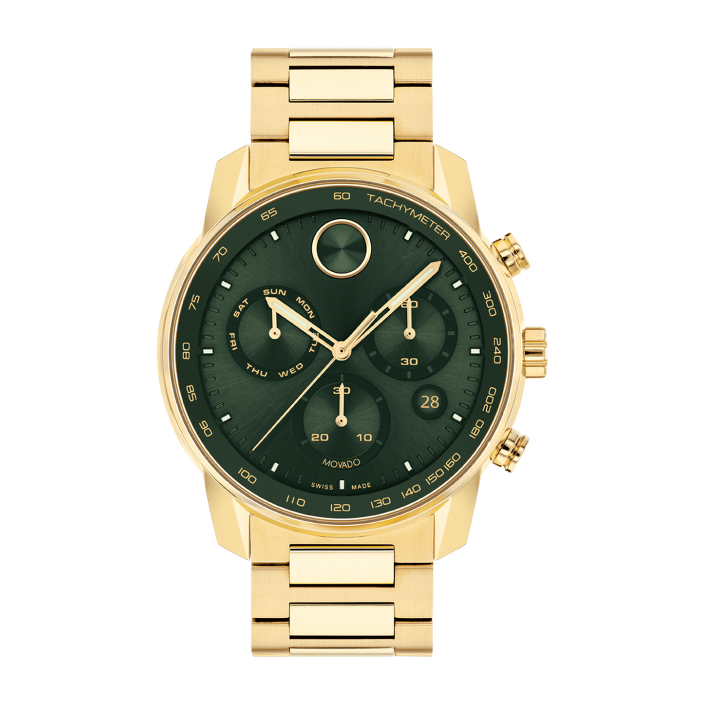 Movado Bold Verso Chronograph Green Dial Stainless Steel Watch 44 mm