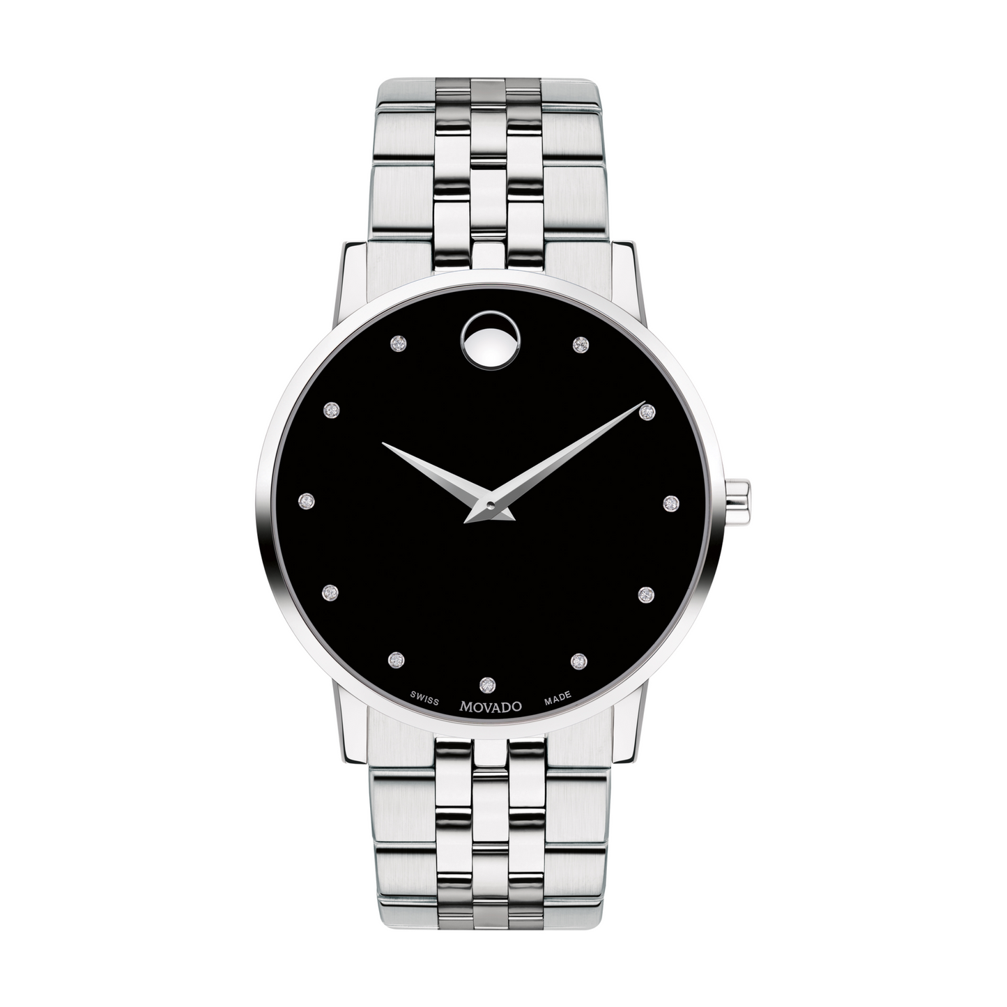 Movado Museum Classic Diamond Stainless Steel Black Dial Watch 40 mm