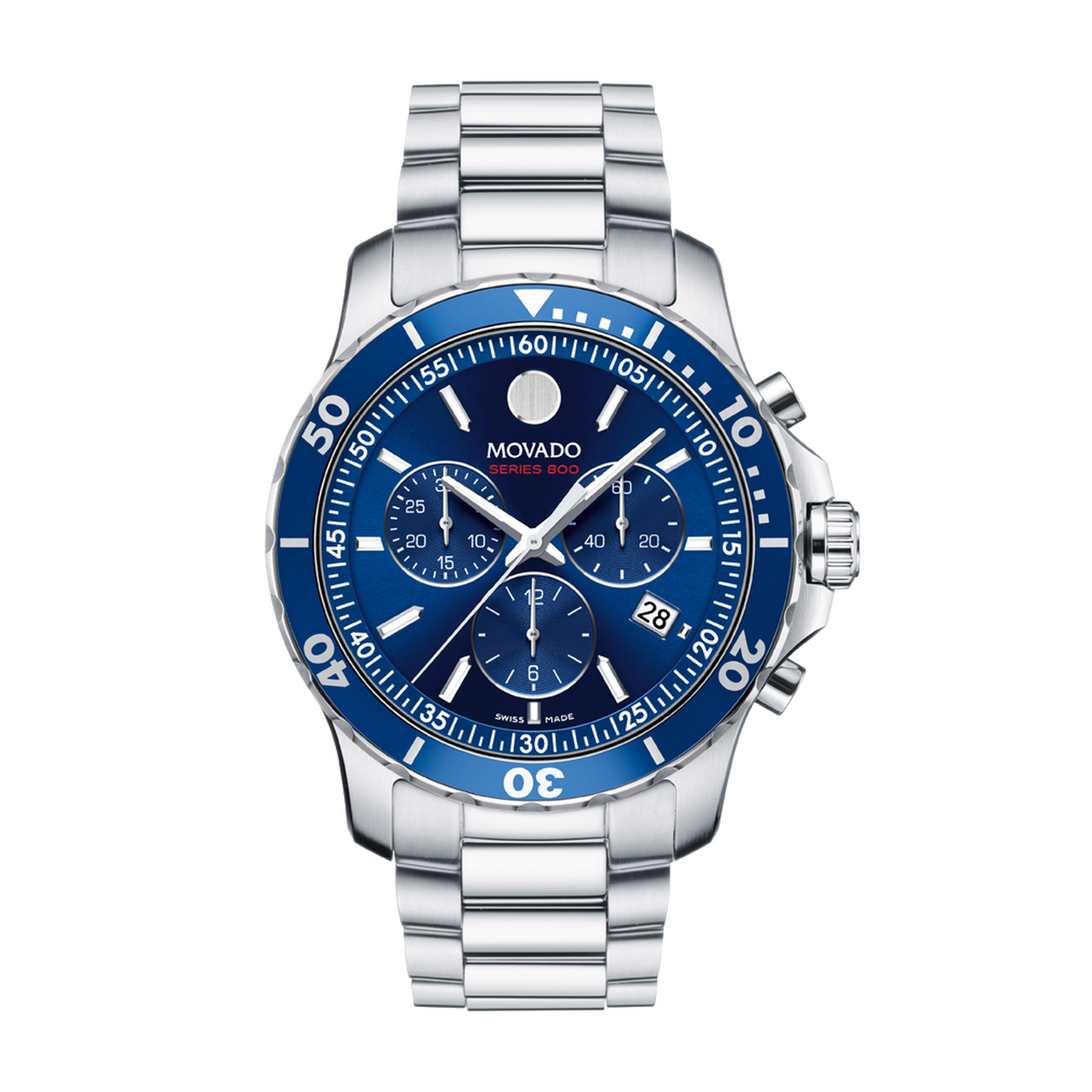 Movado Series 800 Chronograph Performance Steel Blue Dial Watch 42 mm