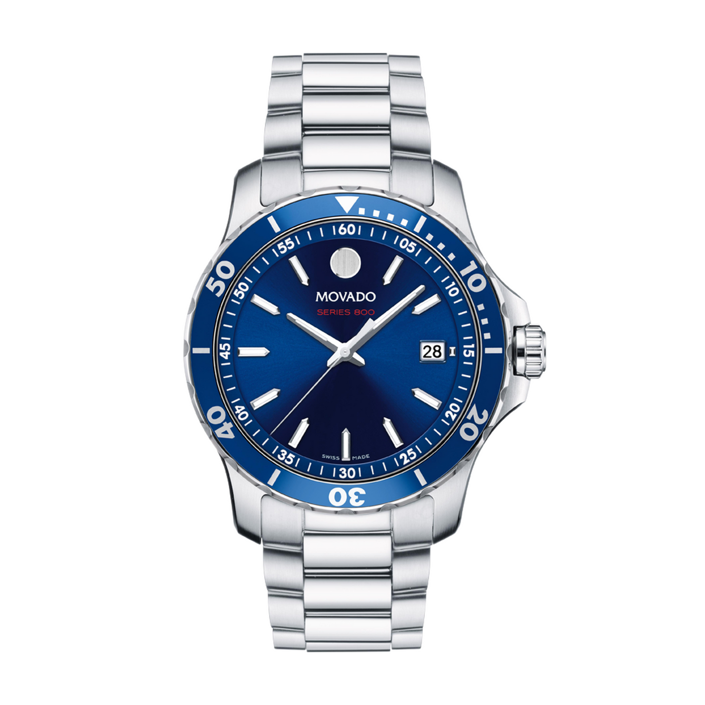 Movado Series 800 Blue Dial Stainless Steel Swiss Watch 40 mm