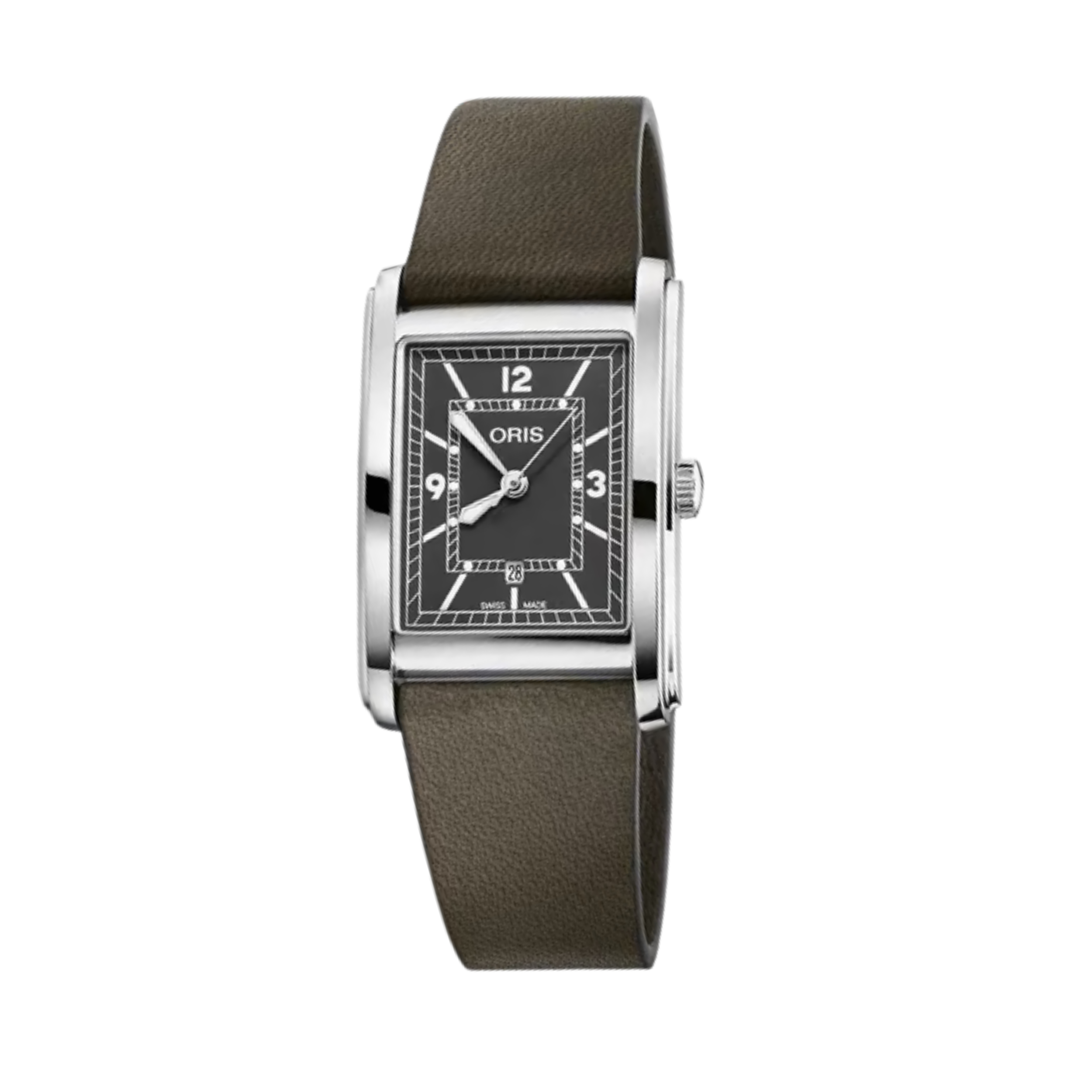 Oris Rectangular Leather Green Dial Automatic Watch 25.5mm x 38mm