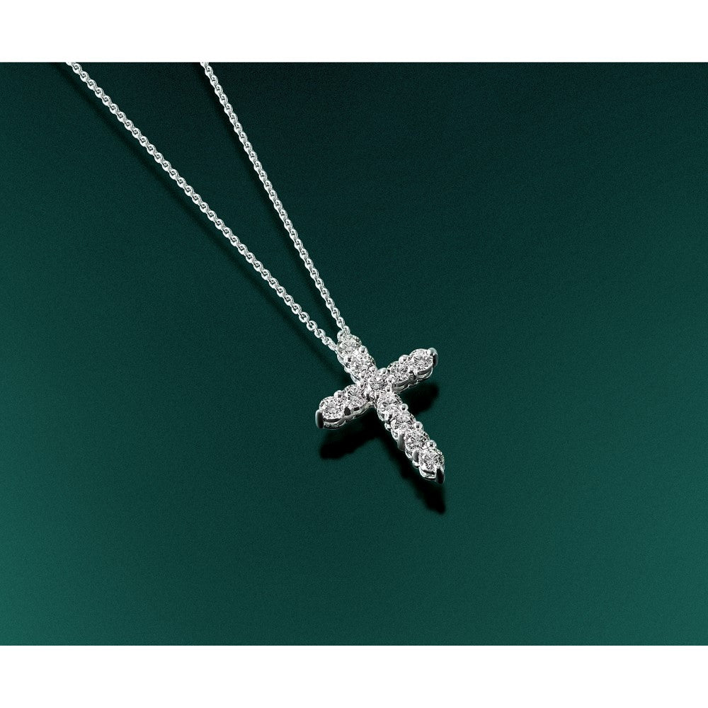 14k White Gold Diamond Cross Pendant Necklace, 18-Inch Chain - Image 5