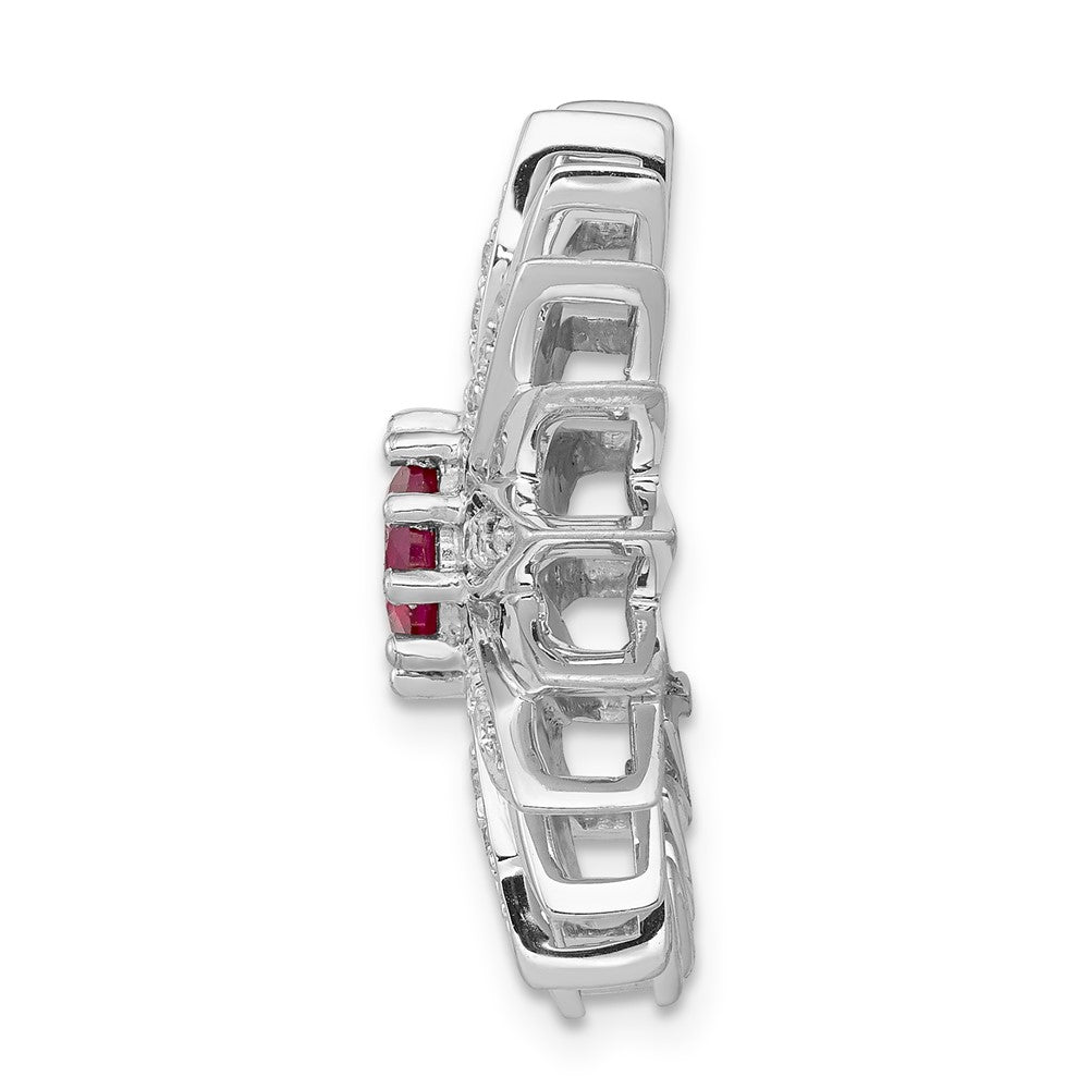 14k White Gold 3/8 carat Diamond and Ruby Flower Chain Slide - View 2