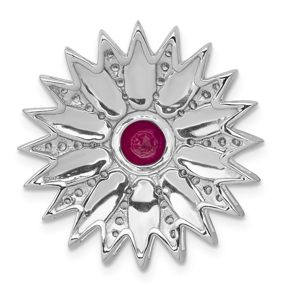 14k White Gold 3/8 carat Diamond and Ruby Flower Chain Slide - View 3