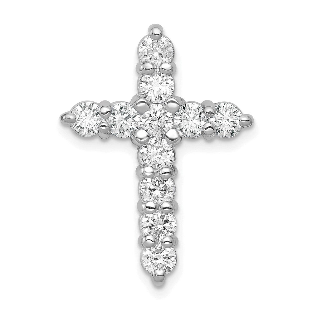 14k White Gold 1.25 carat AA Diamond Cross Chain Slide - View 1