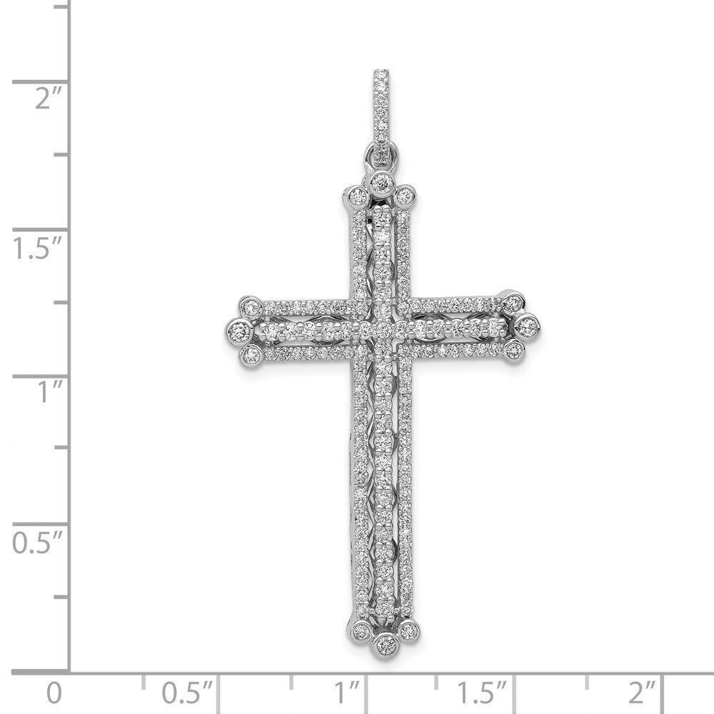14k White Gold 1 carat Diamond Budded Cross Pendant