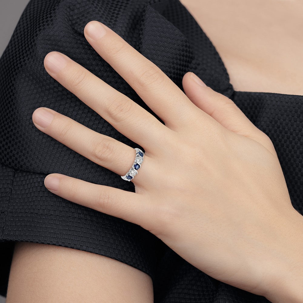 14k White Gold 3/8 carat Diamond and Blue Sapphire Complete Band - View 8