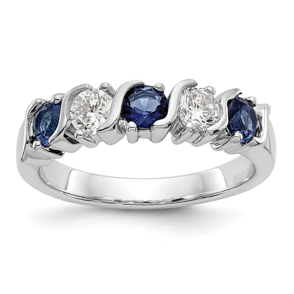 14k White Gold 3/8 carat Diamond and Blue Sapphire Complete Band - View 1
