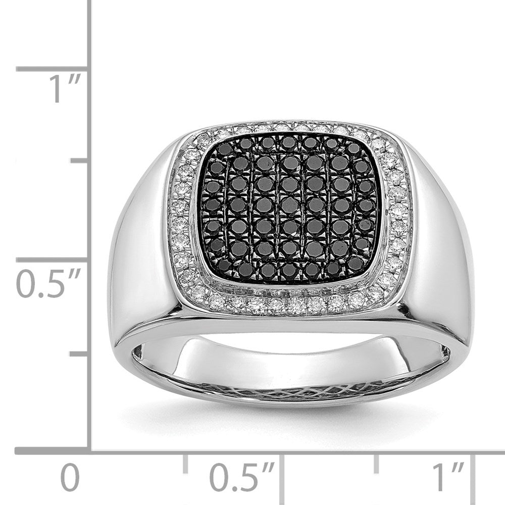 14k White Gold Black and White Diamond Mens Ring - View 3