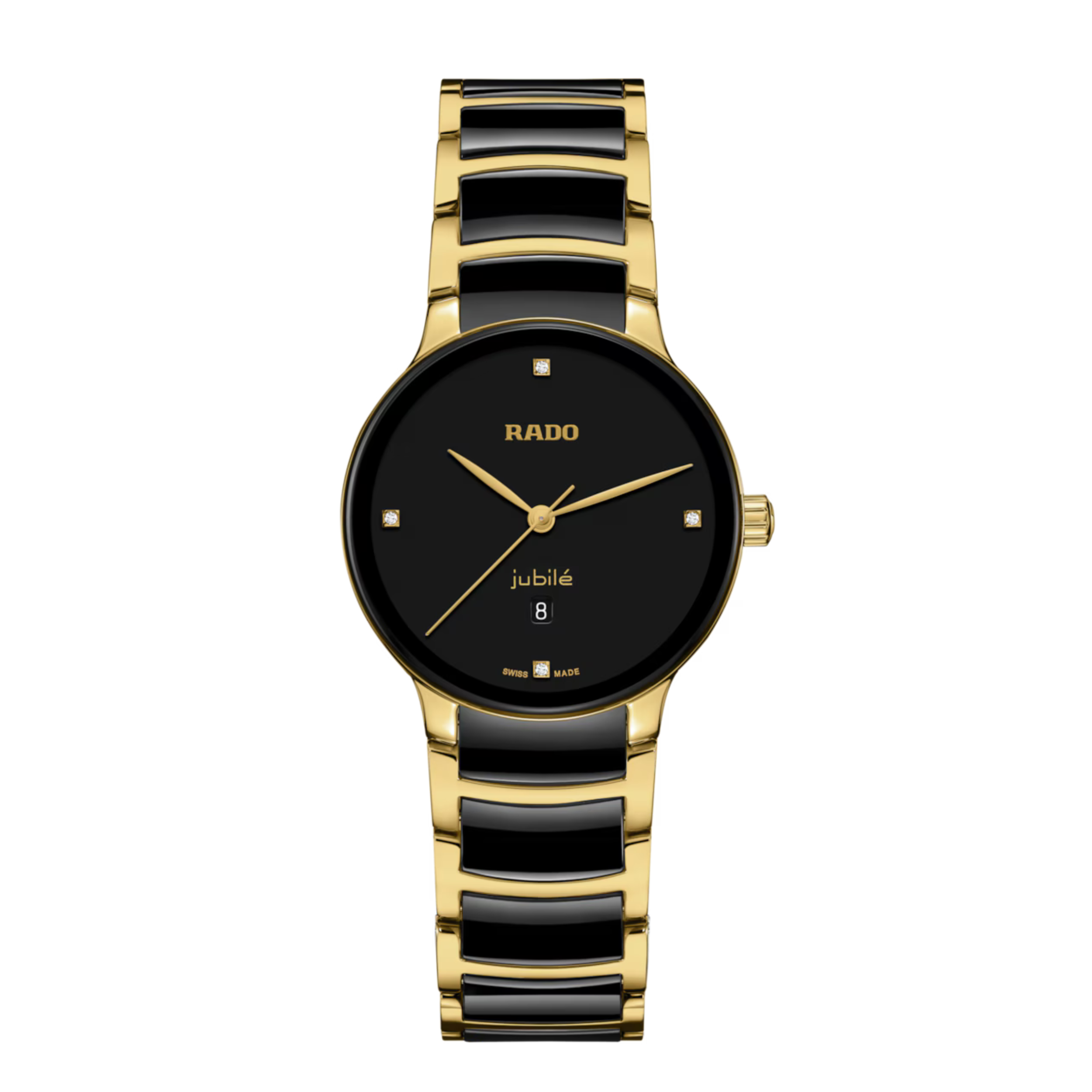 RADO クォーツ 腕時計 ブラック ゴールド レディース Rado Centrix 30.5mm Black Dial Stainless Steel & Ceramic Quartz