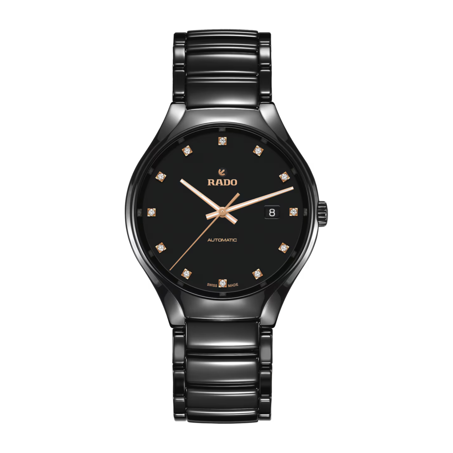 Rado True Round Diamonds Black Ceramic Automatic Watch 40 mm