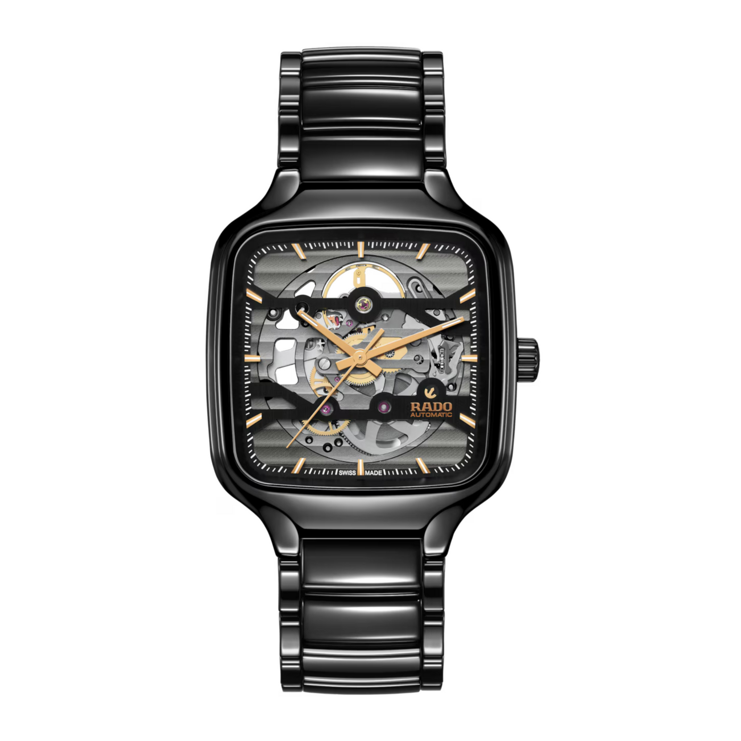 Rado True Square Skeleton Black Ceramic Automatic Watch 38 mm