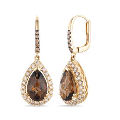 LeVian 14K honey gold earrings chocolate quartz chocolate diamond nude diamond TSMS 61