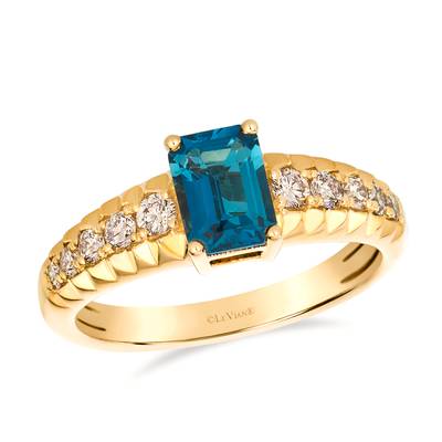 Le Vian 14K Honey Gold Deep Sea Blue Topaz & Nude Diamond Ring 1 ct