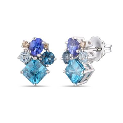 Le Vian 14K Vanilla Gold Blueberry Zircon, Blueberry Tanzanite, Deep Sea Blue Topaz, Ocean Blue Topaz & Nude Diamond Earrings 2.07 ct.