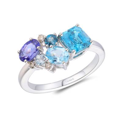 Le Vian 14K Vanilla Gold Blueberry Zircon, Ocean Blue Topaz, Blueberry Tanzanite, Deep Sea Blue Topaz & Nude Diamond Ring 2.27 ct.