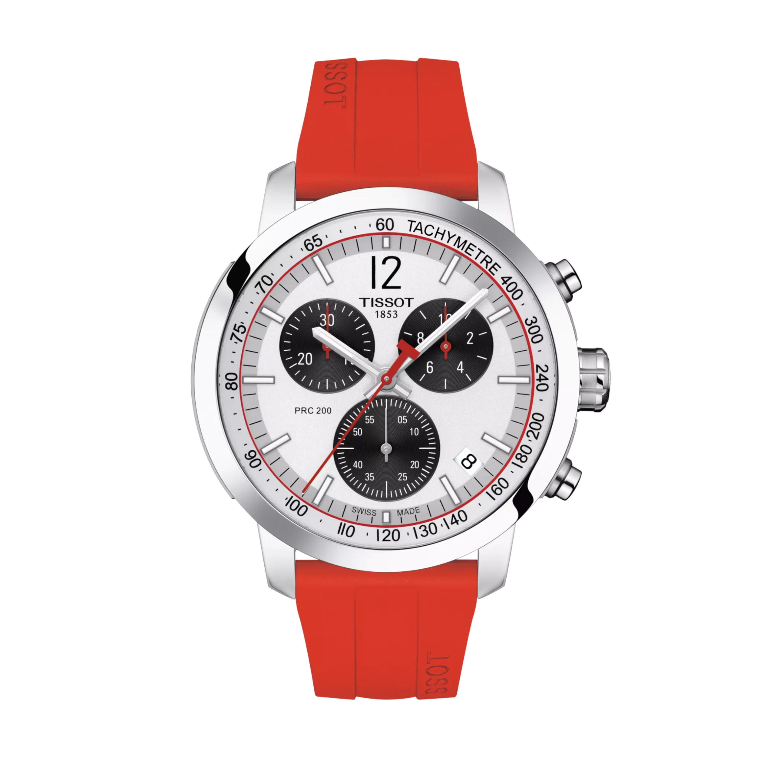 Tissot PRC 200 Chronograph 43 mm Silver Dial Red Rubber Strap