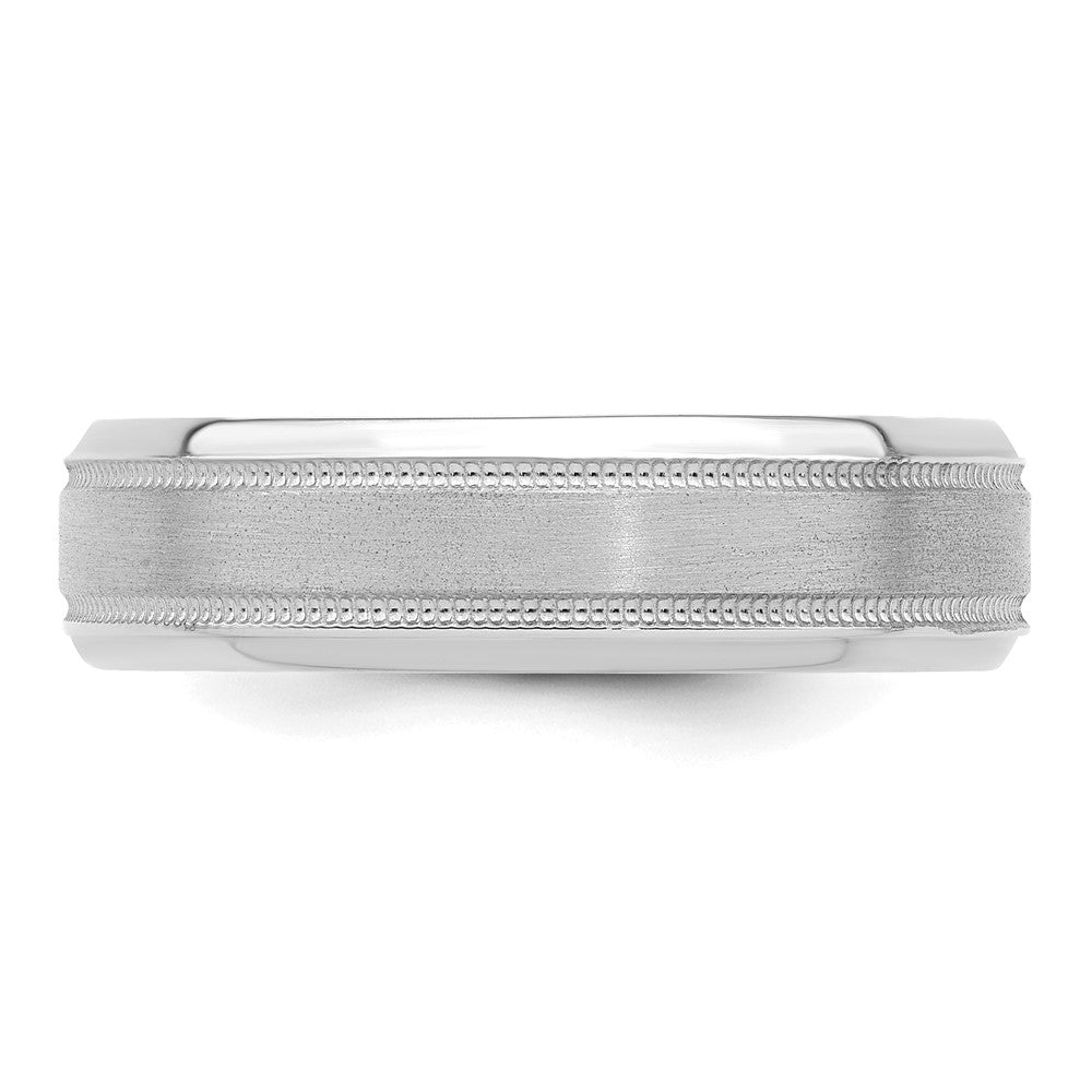 14k White Gold 6mm Heavyweight Comfort Fit Brushed Satin/Polished Milgrain Grooved Edge Wedding Band Size 11 - View 4