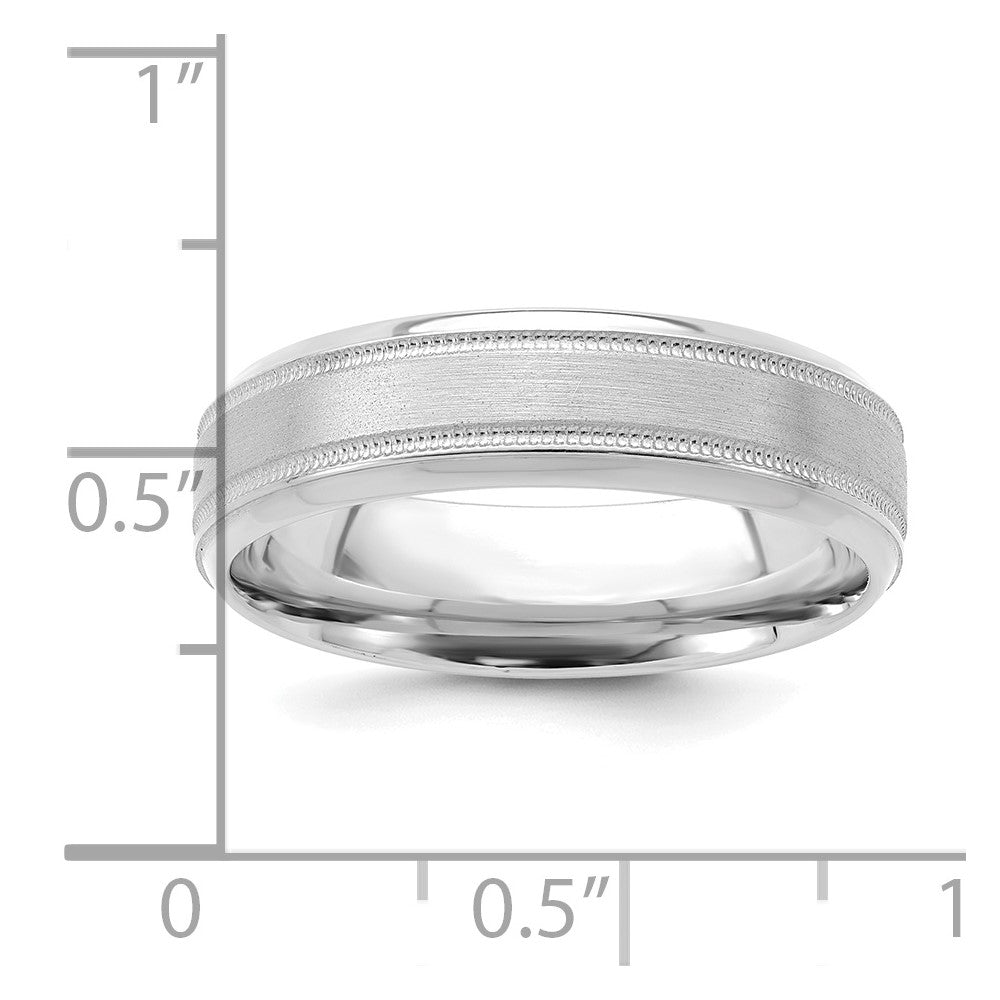 14k White Gold 6mm Heavyweight Comfort Fit Brushed Satin/Polished Milgrain Grooved Edge Wedding Band Size 11 - View 3